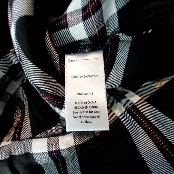 Zac & Rachel Womens Size 2X Black/White Plaid V-Neck Tie-Front Blouse 100% Rayon - Picture 6 of 12